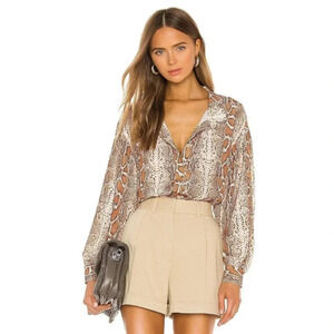 Smythe 100% Polyester Poet Blouse Top Size S/P Brown Desert Snake Button Down